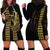 Polynesian Hoodie Dress Hawaiian Warrior and Aloha Girl With Hammerhead Shark Tattoos Gold LT6 - Polynesian Pride