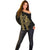 Polynesian Off Shoulder Sweater Hawaiian Warrior and Aloha Girl With Hammerhead Shark Tattoos Gold LT6 - Polynesian Pride