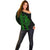 Polynesian Off Shoulder Sweater Hawaiian Warrior and Aloha Girl With Hammerhead Shark Tattoos Green LT6 - Polynesian Pride