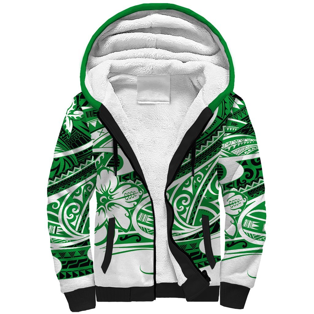 Polynesian Tribal Sherpa Hoodie Green LT6 Unisex Green - Polynesian Pride