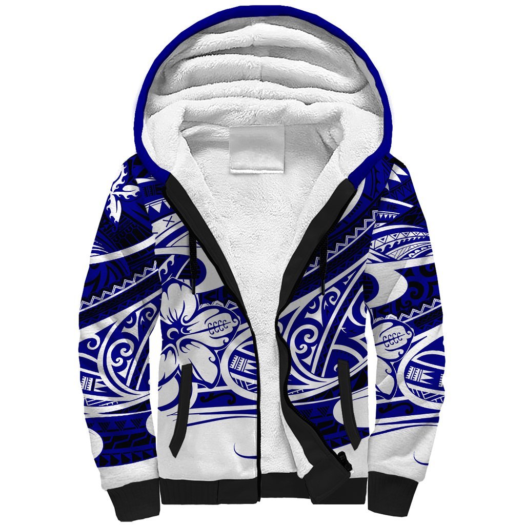 Polynesian Tribal Sherpa Hoodie Blue LT6 Unisex Blue - Polynesian Pride