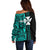 Custom Wallis and Futuna Off Shoulder Sweater Polynesian Tribal Green LT6 - Polynesian Pride