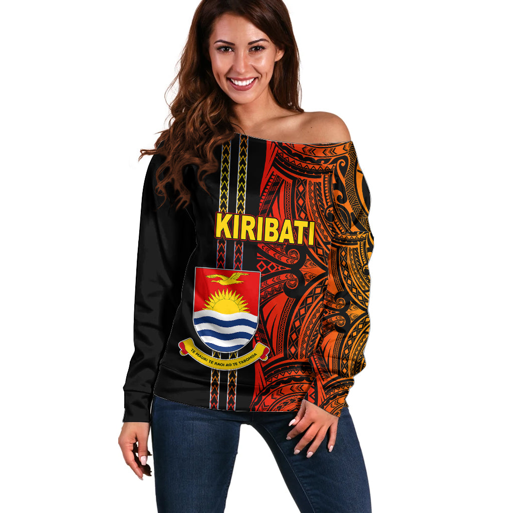 Custom Kiribati Off Shoulder Sweater Polynesian Tribal LT6 Women Red - Polynesian Pride