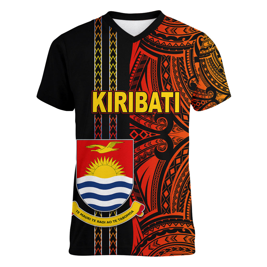 Custom Kiribati Women V Neck T Shirt Polynesian Tribal LT6 Female Red - Polynesian Pride