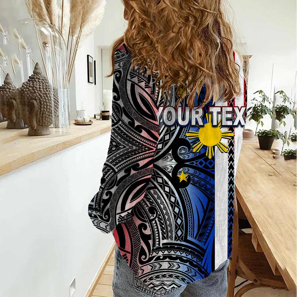 Custom Philippines Women Casual Shirt Polynesian Tribal White LT6 - Polynesian Pride