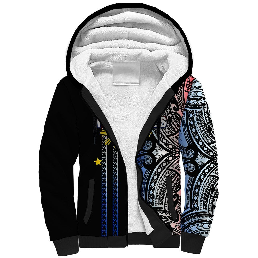 Custom Philippines Sherpa Hoodie Polynesian Tribal Black LT6 Unisex Black - Polynesian Pride