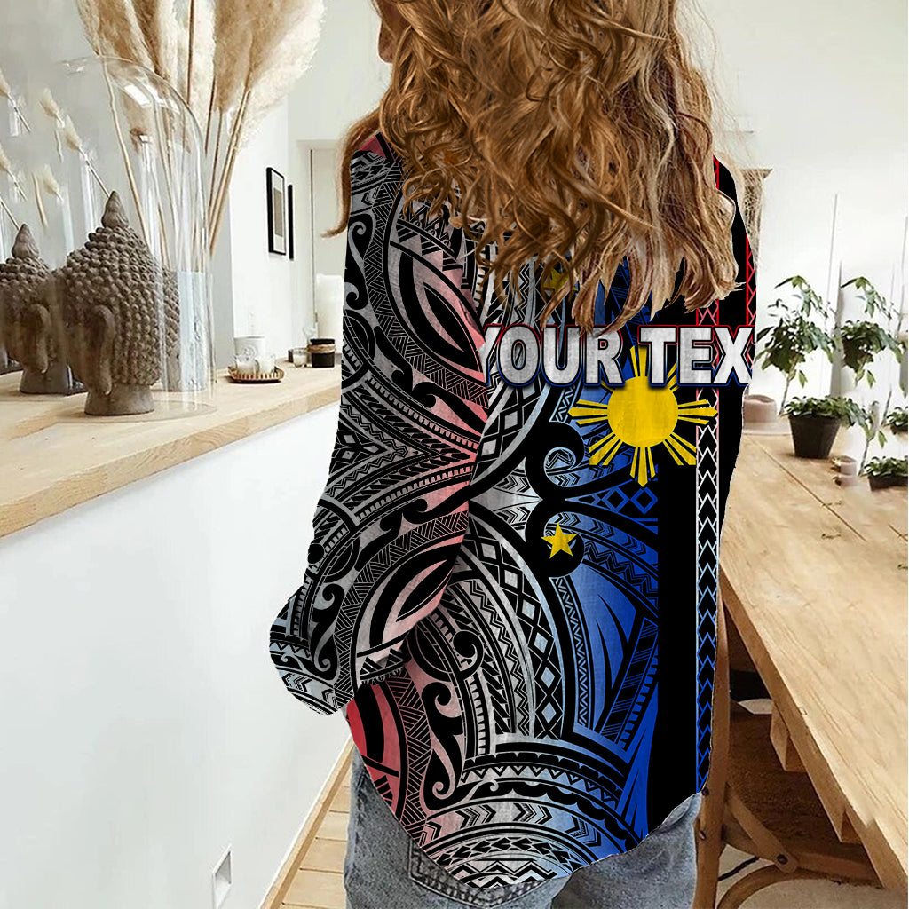 Custom Philippines Women Casual Shirt Polynesian Tribal Black LT6 - Polynesian Pride