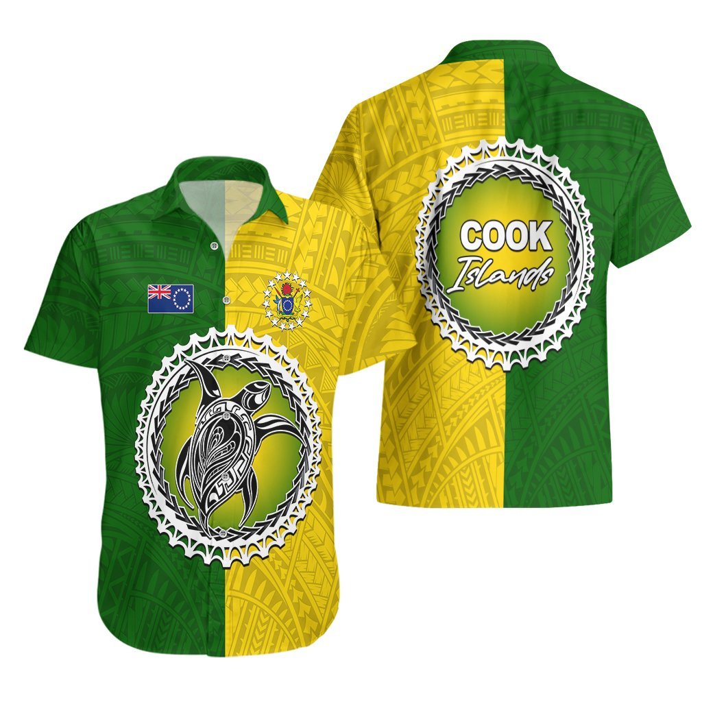 Cook Islands Hawaiian Shirt Yellow-Green Half Style LT6 - Polynesian Pride