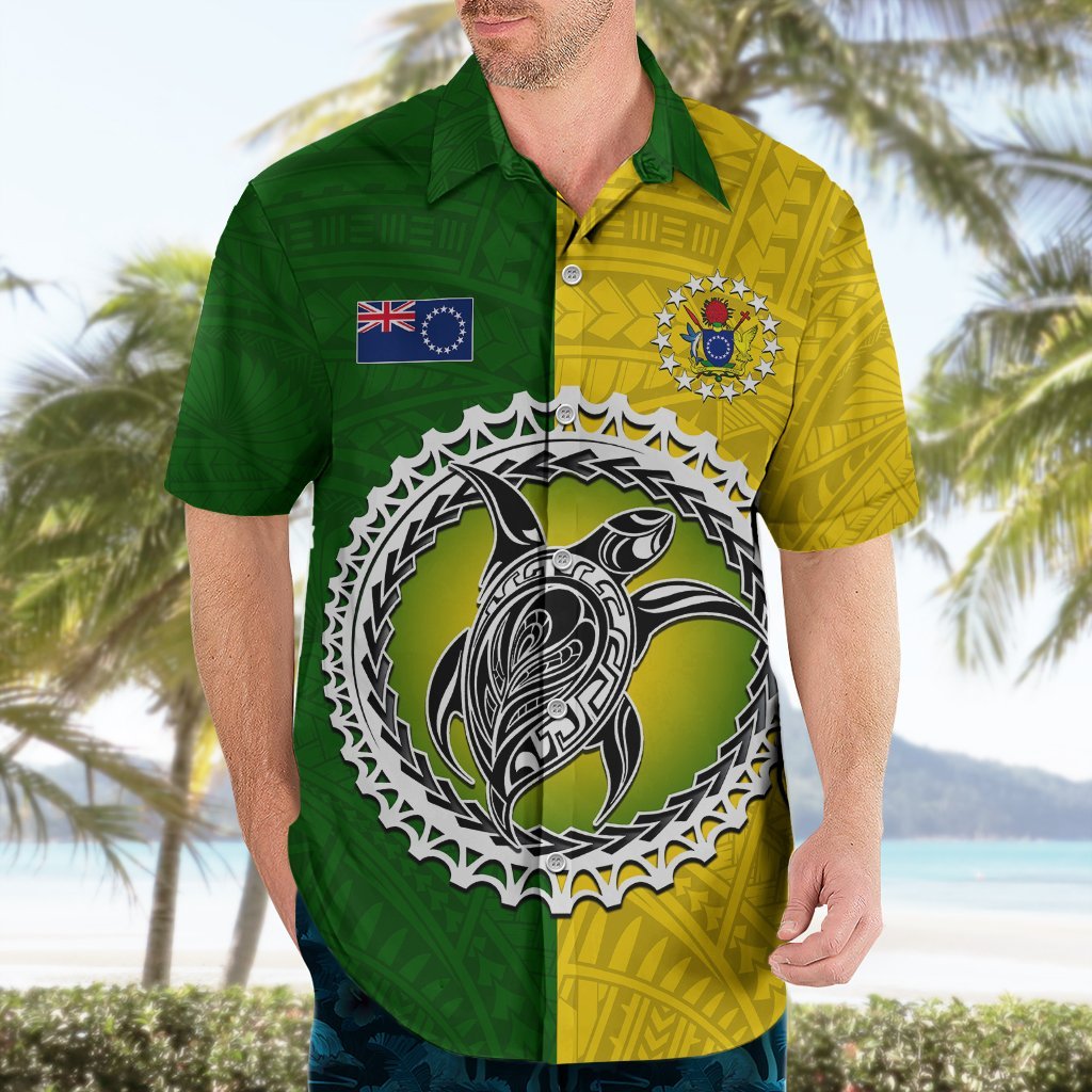 Cook Islands Hawaiian Shirt Yellow-Green Half Style LT6 - Polynesian Pride