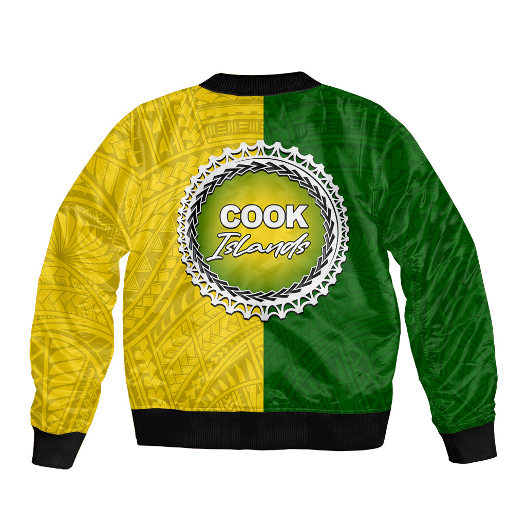 Cook Islands Sleeve Zip Bomber Jacket Yellow-Green Half Style LT6 - Polynesian Pride