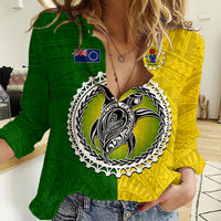 Cook Islands Women Casual Shirt Yellow-Green Half Style LT6 Female Green - Polynesian Pride