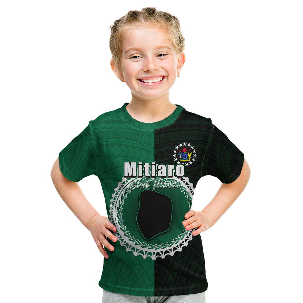 Custom Mitiaro Of Cook Islands Kid T Shirt Mix Half Black LT6 Green - Polynesian Pride