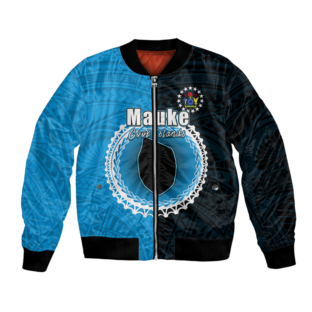 Custom Mauke Of Cook Islands Bomber Jacket Mix Half Black LT6 Unisex Blue - Polynesian Pride