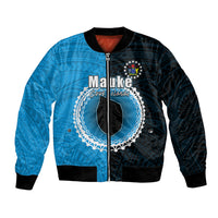 Custom Mauke Of Cook Islands Bomber Jacket Mix Half Black LT6 Unisex Blue - Polynesian Pride
