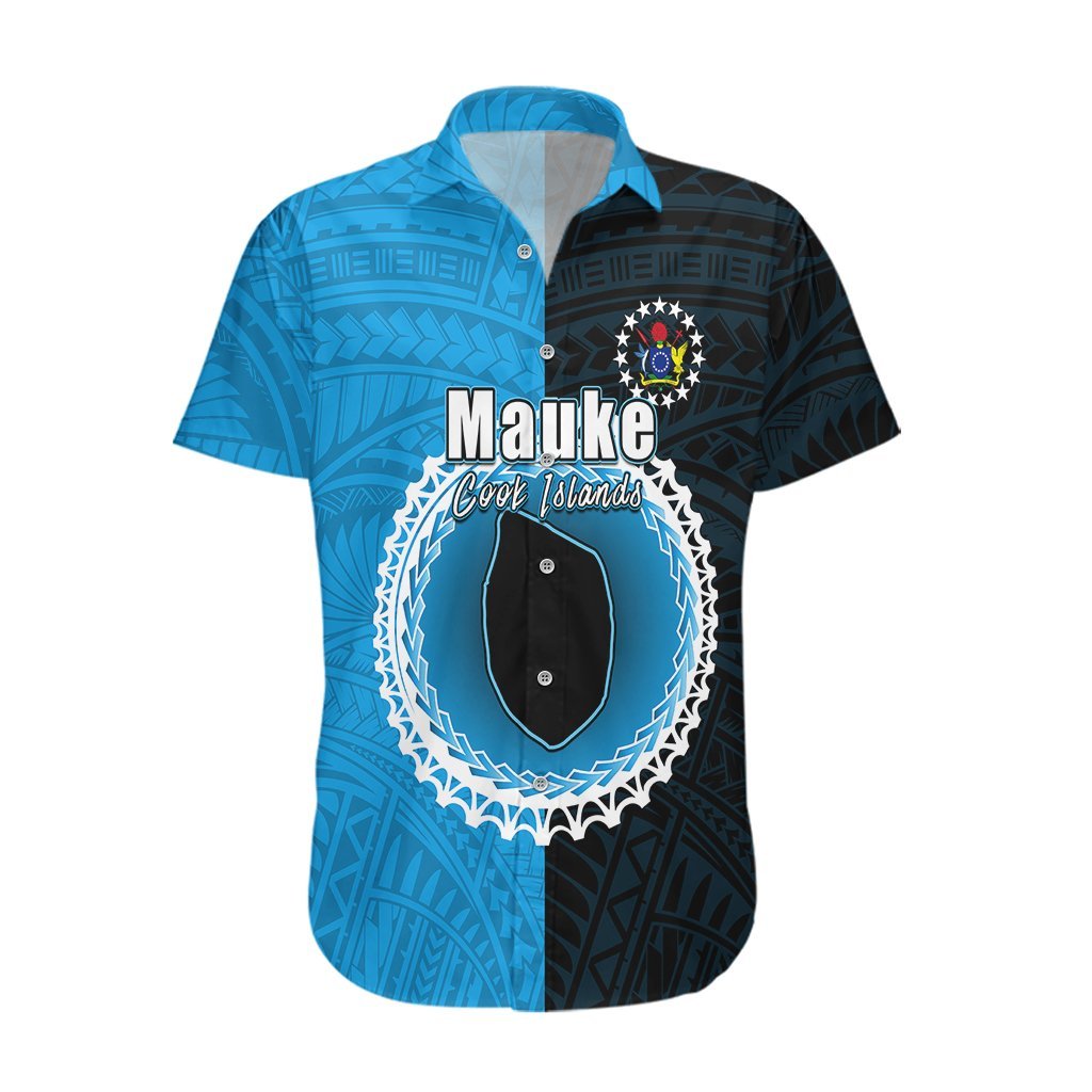 Custom Mauke Of Cook Islands Hawaiian Shirt Mix Half Black LT6 Blue - Polynesian Pride