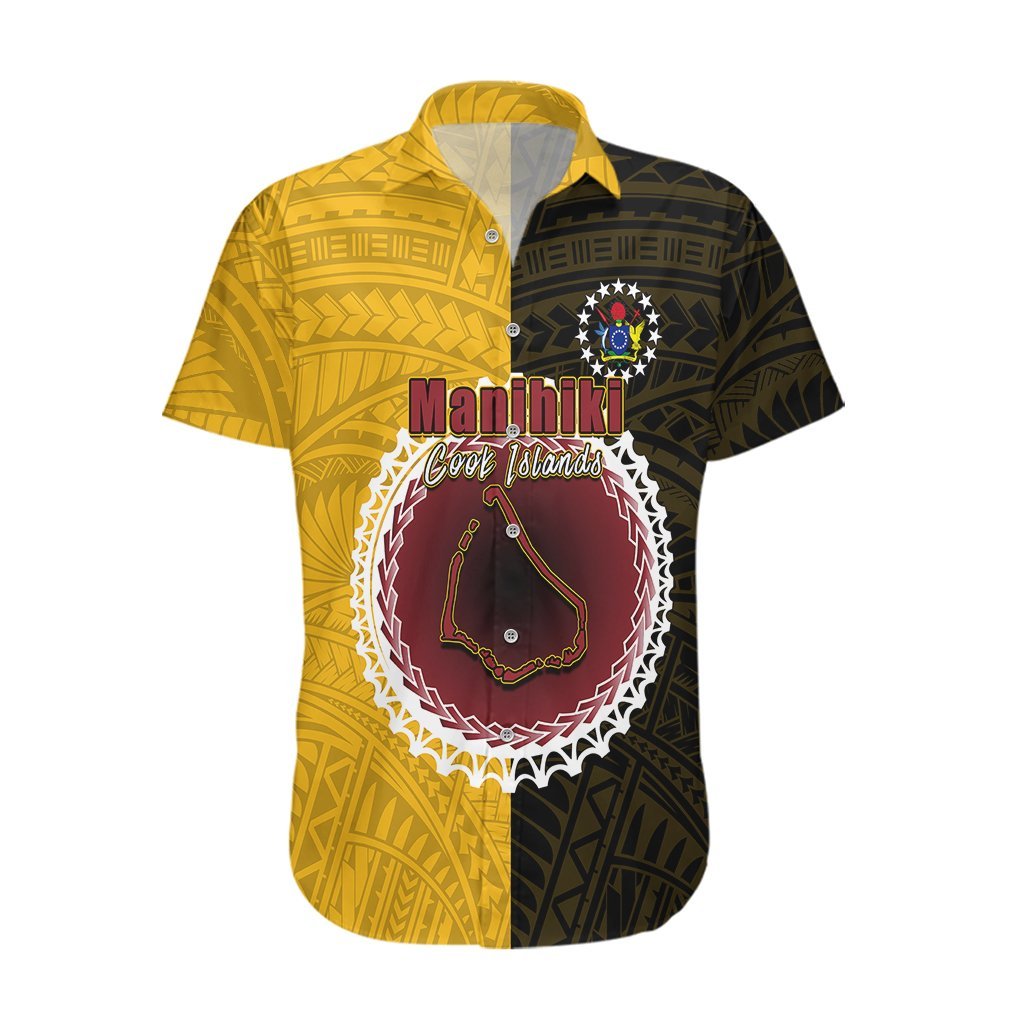 Custom Manihiki Of Cook Islands Hawaiian Shirt Mix Half Black LT6 Yellow - Polynesian Pride