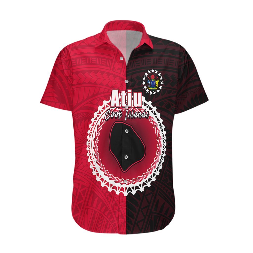 Custom Atiu Of Cook Islands Hawaiian Shirt Mix Half Black LT6 Red - Polynesian Pride