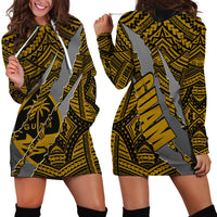 Polynesian Guam Hoodie Dress with Coat Of Arms Claws Style - Gold LT6 - Polynesian Pride