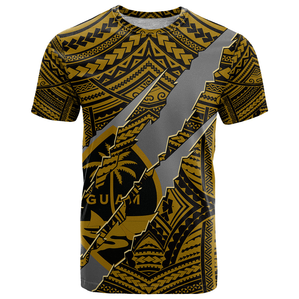 Polynesian Guam T Shirt with Coat Of Arms Claws Style Gold LT6 Gold - Polynesian Pride