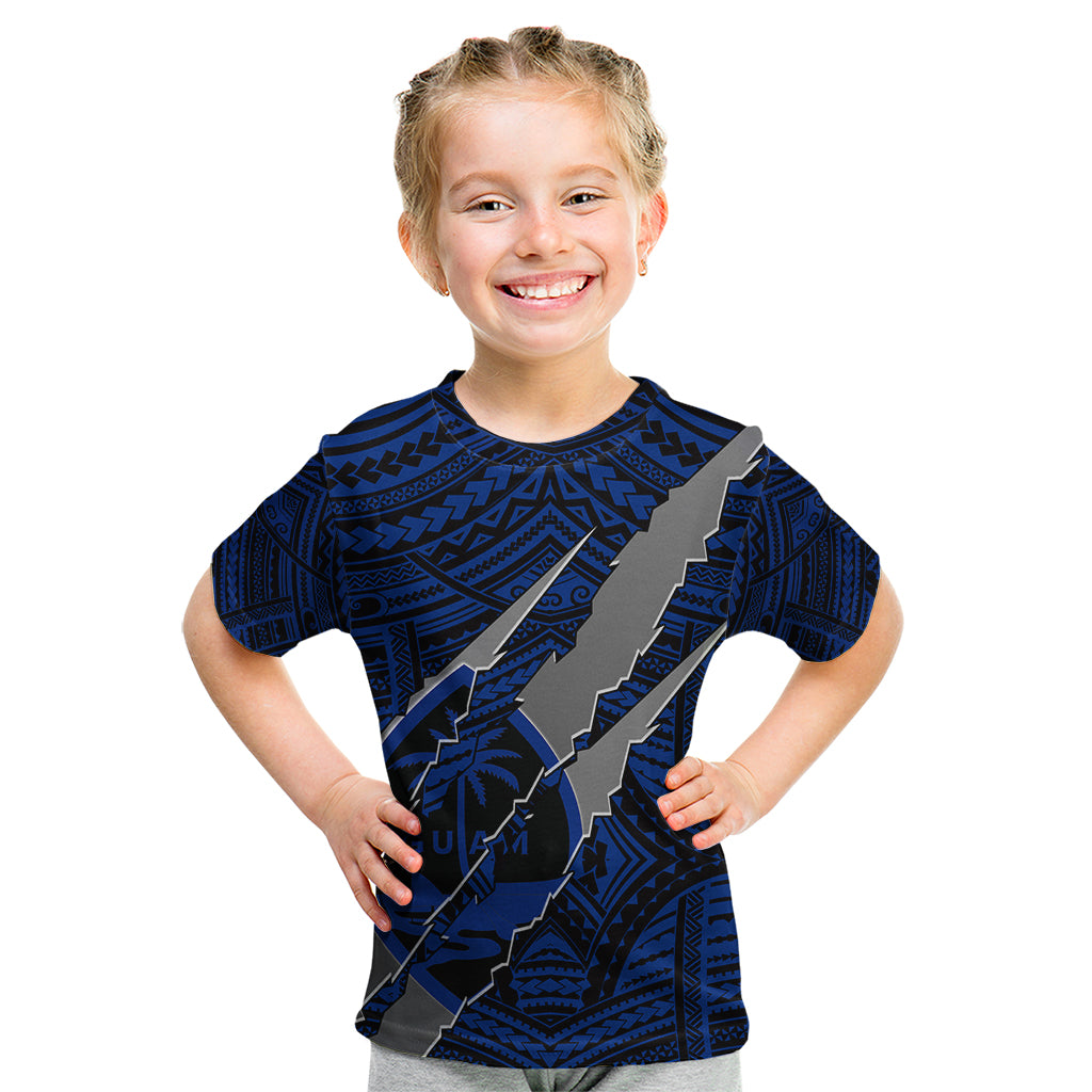 Polynesian Guam Kid T Shirt with Coat Of Arms Claws Style - Blue LT6 Blue - Polynesian Pride