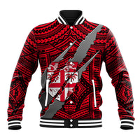Polynesian Fiji Baseball Jacket with Coat Of Arms Claws Style - Red LT6 Unisex Red - Polynesian Pride
