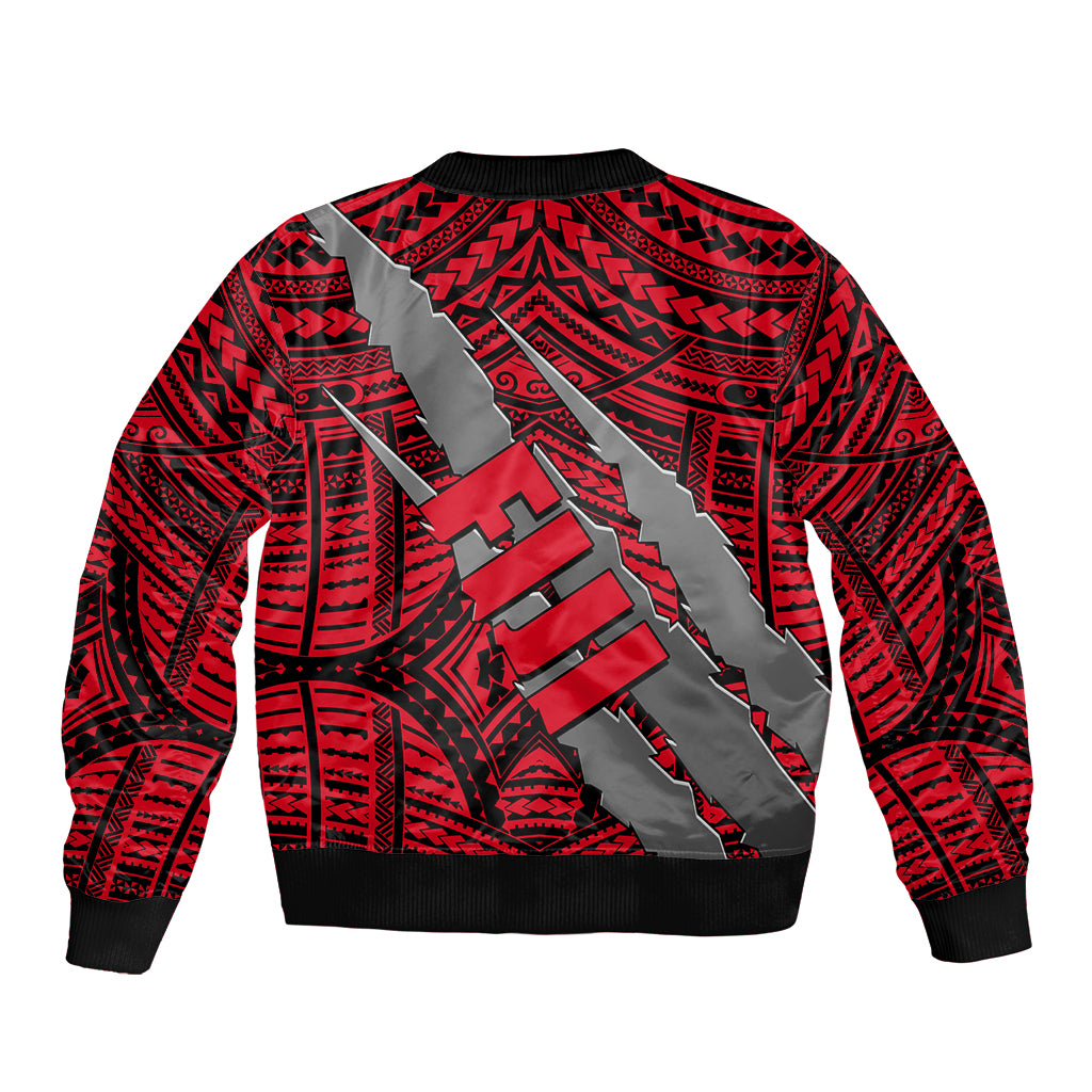Polynesian Fiji Bomber Jacket with Coat Of Arms Claws Style - Red LT6 - Polynesian Pride