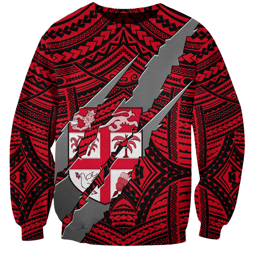 Polynesian Fiji Sweatshirt with Coat Of Arms Claws Style - Red LT6 Unisex Red - Polynesian Pride