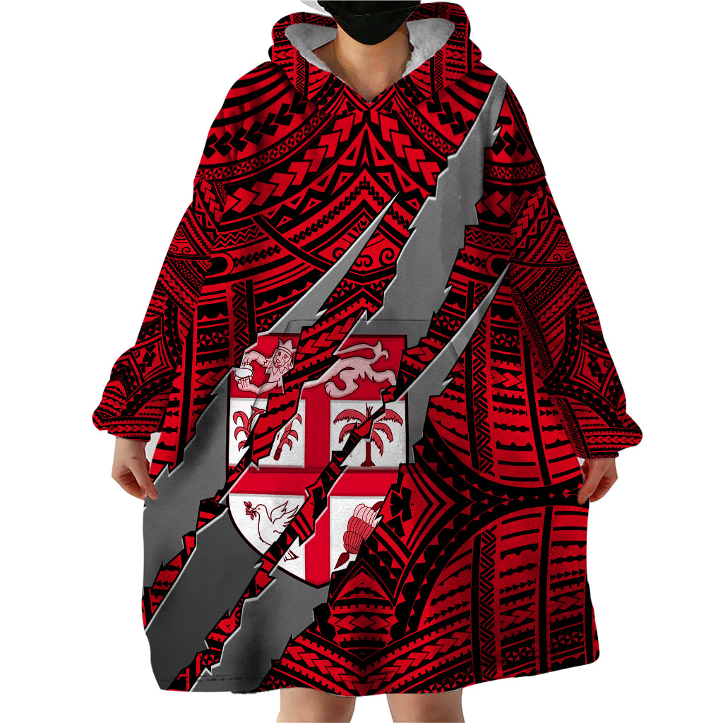 Polynesian Fiji Wearable Blanket Hoodie with Coat Of Arms Claws Style - Red LT6 - Polynesian Pride