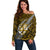 Polynesian Fiji Off Shoulder Sweater with Coat Of Arms Claws Style - Gold LT6 Women Gold - Polynesian Pride