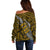 Polynesian Fiji Off Shoulder Sweater with Coat Of Arms Claws Style - Gold LT6 - Polynesian Pride