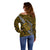 Polynesian Fiji Off Shoulder Sweater with Coat Of Arms Claws Style - Gold LT6 - Polynesian Pride