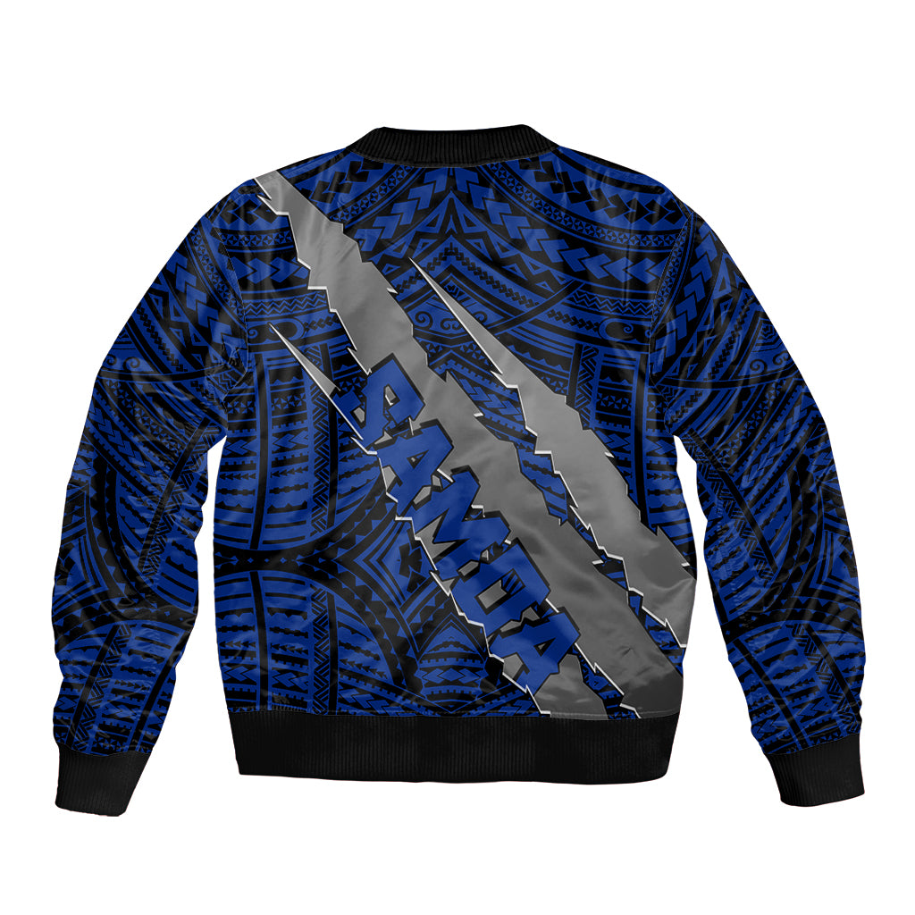 Polynesian Samoa Sleeve Zip Bomber Jacket with Coat Of Arms Claws Style - Blue LT6 - Polynesian Pride