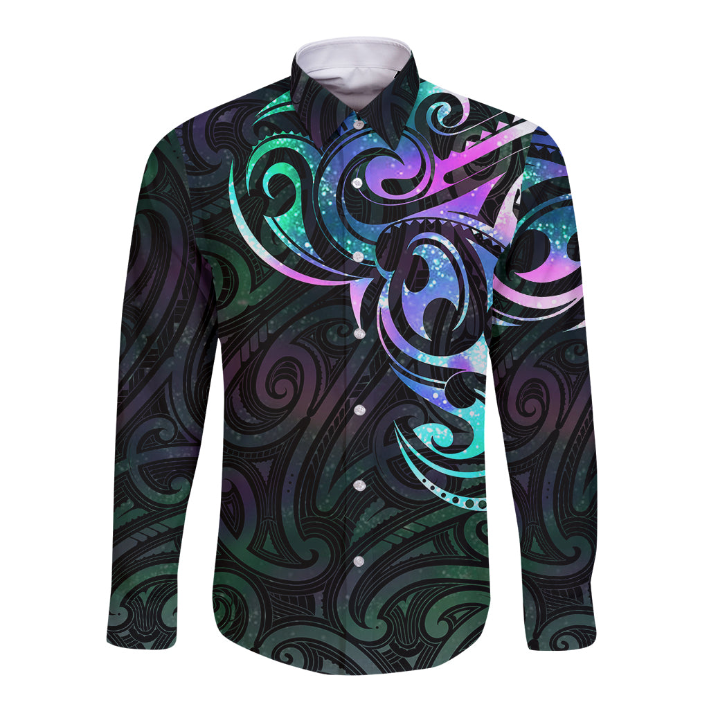 Matariki New Zealand Long Sleeve Button Shirt Maori New Year Galaxy Sky Green LT6 Unisex Green - Polynesian Pride