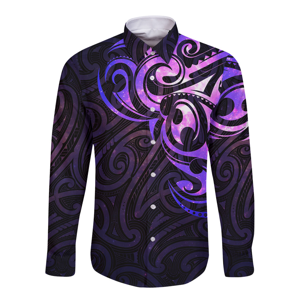 New Zealand Long Sleeve Button Shirt Maori Matariki Galaxy Sky Purple LT6 Unisex Purple - Polynesian Pride