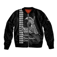Custom Hawaii Sleeve Zip Bomber Jacket King Kamehameha Day - White LT6 Unisex White - Polynesian Pride