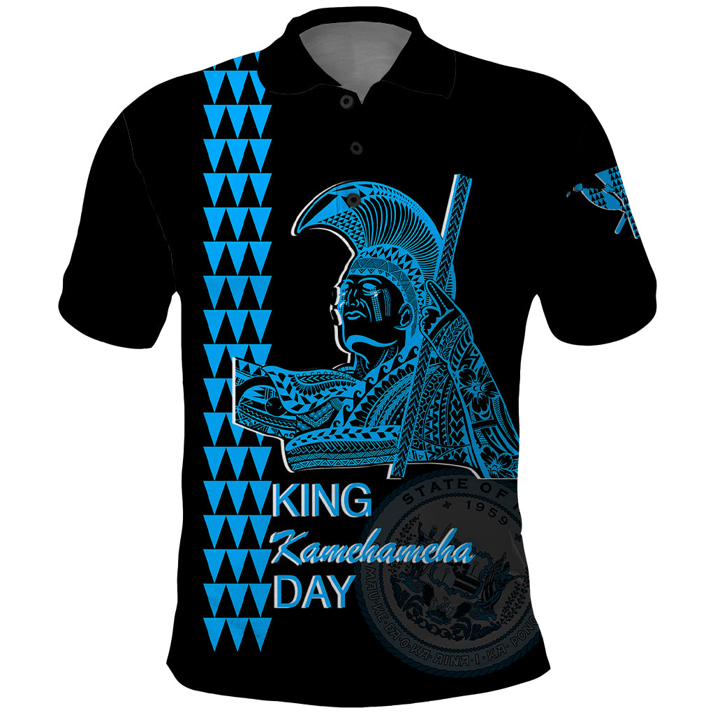 Custom Hawaii Polo Shirt King Kamehameha Day Blue LT6 Blue - Polynesian Pride