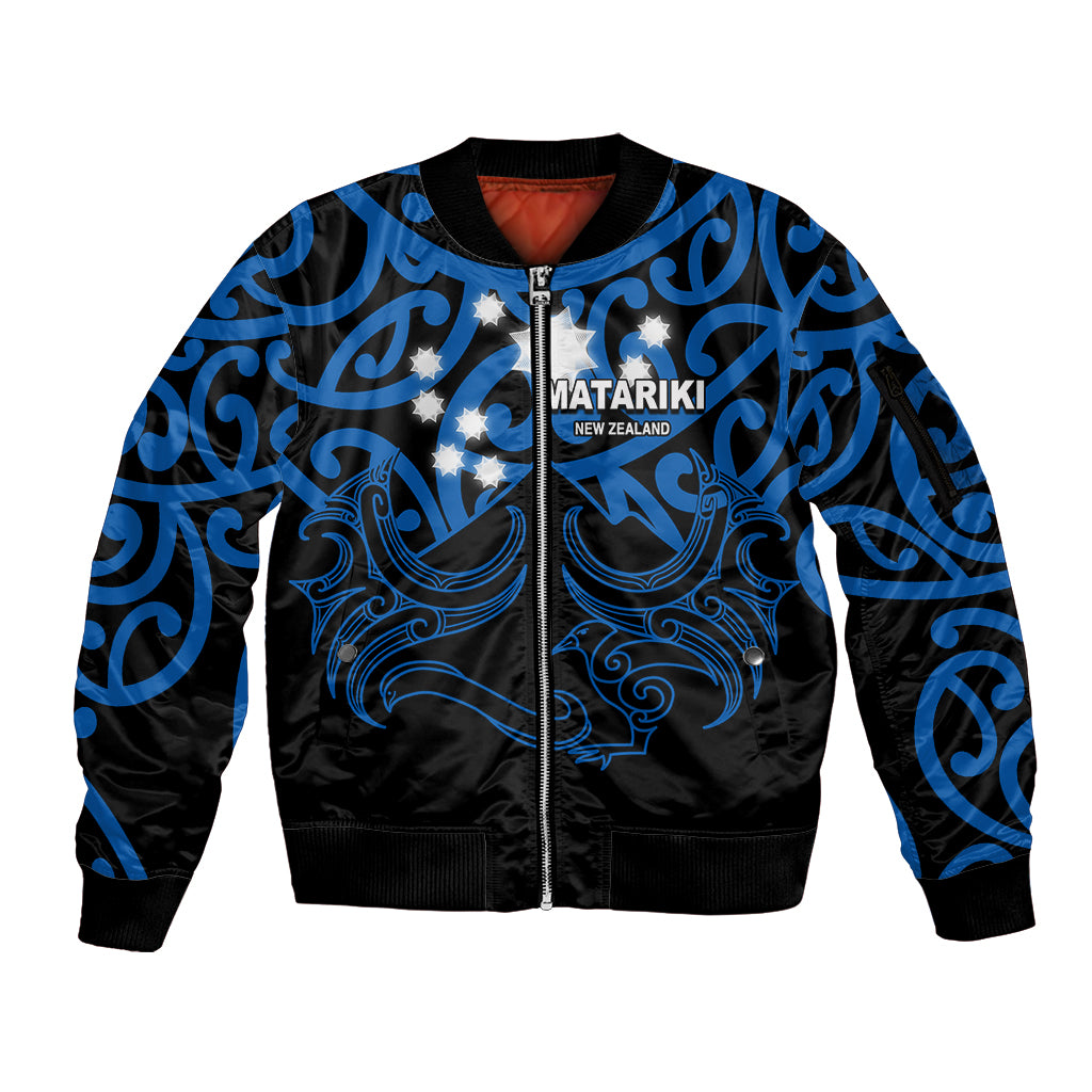 Matariki New Zealand Sleeve Zip Bomber Jacket Maori New Year Blue LT6 Unisex Blue - Polynesian Pride