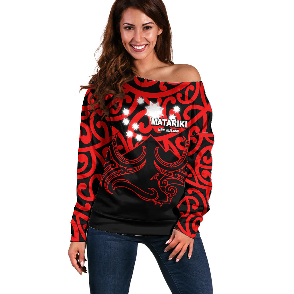 Matariki New Zealand Off Shoulder Sweater Maori New Year Red LT6 Women Red - Polynesian Pride