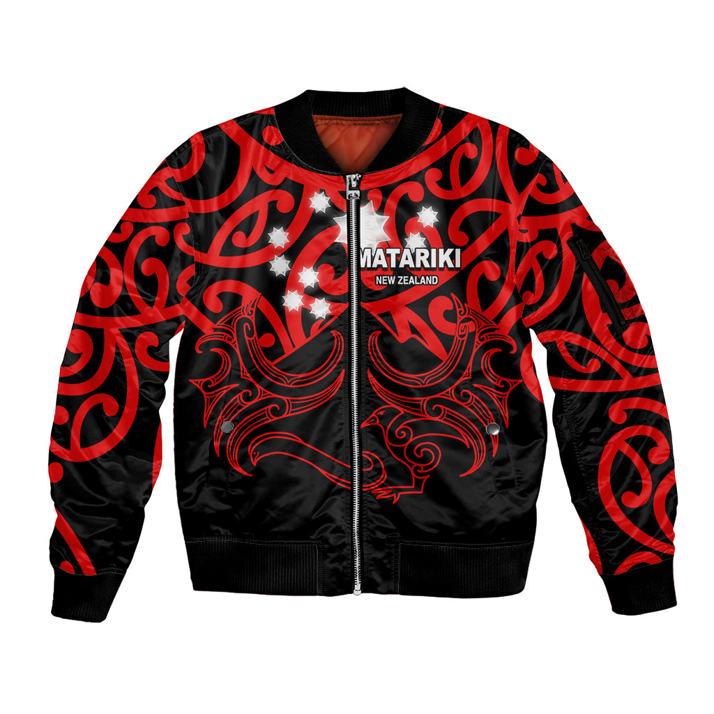 Matariki New Zealand Sleeve Zip Bomber Jacket Maori New Year Red LT6 Unisex Red - Polynesian Pride