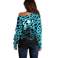 Matariki New Zealand Off Shoulder Sweater Maori New Year Light Blue LT6 - Polynesian Pride