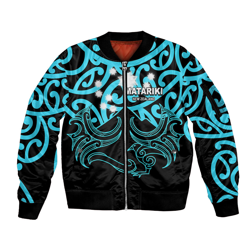 Matariki New Zealand Sleeve Zip Bomber Jacket Maori New Year Light Blue LT6 Unisex Blue - Polynesian Pride