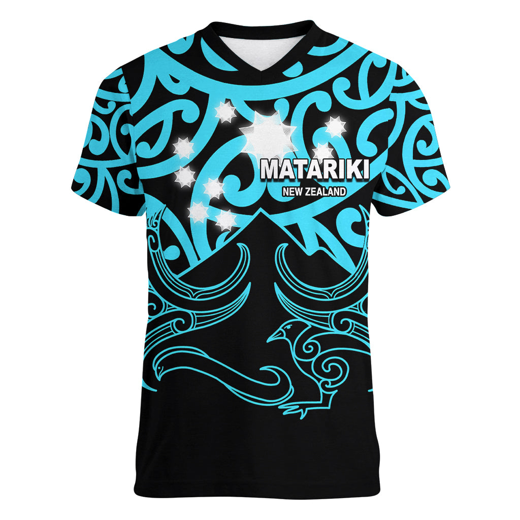 Matariki New Zealand Women V Neck T Shirt Maori New Year Light Blue LT6 Female Blue - Polynesian Pride