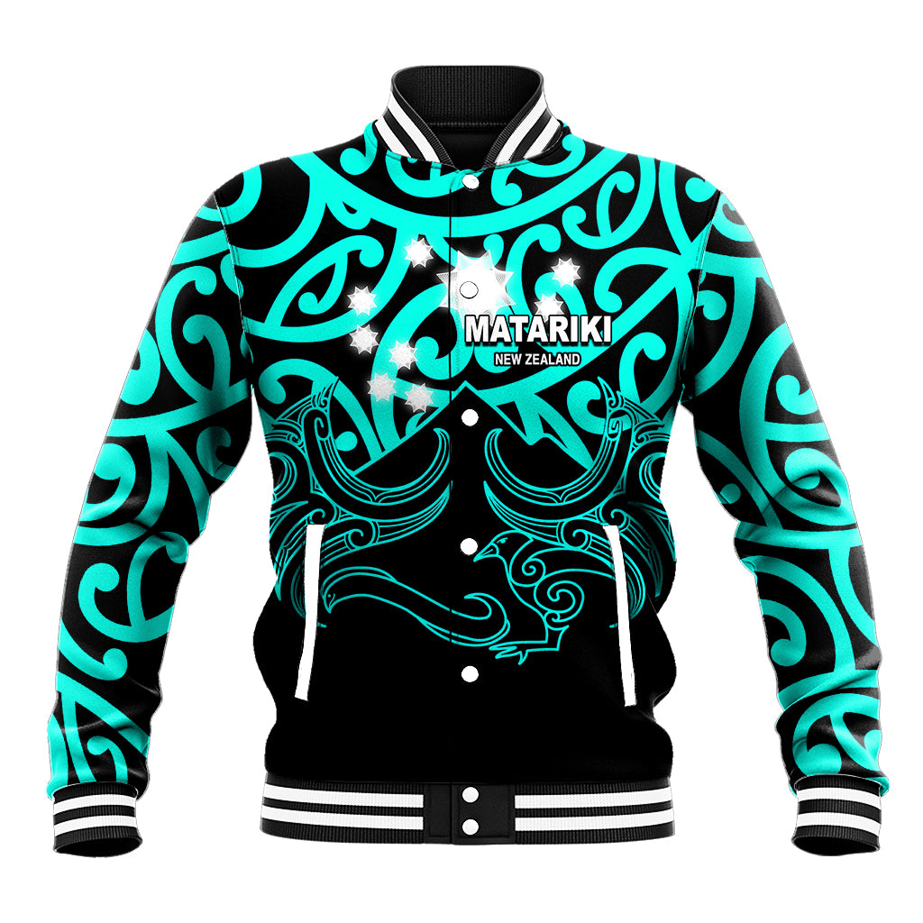 Matariki New Zealand Baseball Jacket Maori New Year Turquoise LT6 Unisex Green - Polynesian Pride