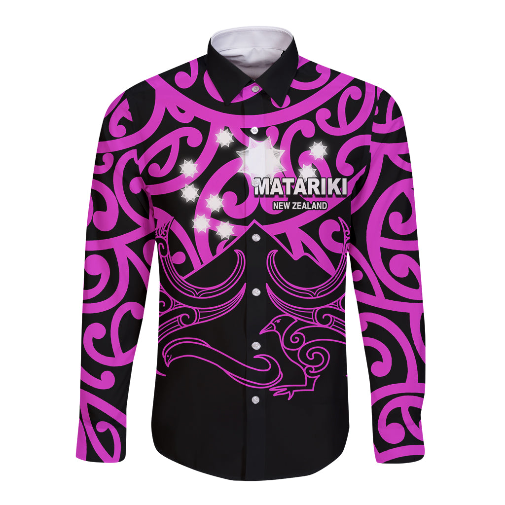 Matariki New Zealand Long Sleeve Button Shirt Maori New Year Purple LT6 Unisex Purple - Polynesian Pride