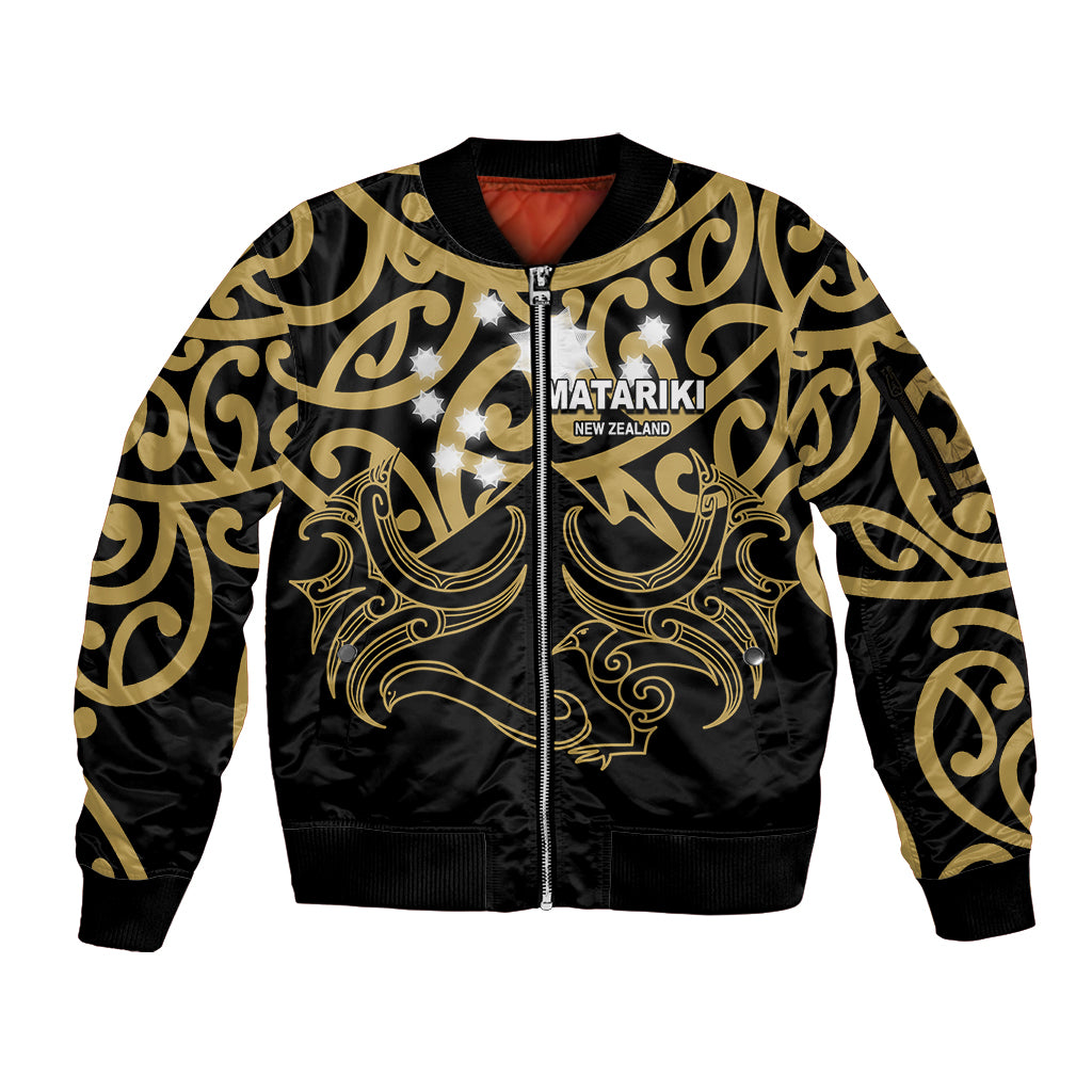 Matariki New Zealand Sleeve Zip Bomber Jacket Maori New Year Gold LT6 Unisex Gold - Polynesian Pride