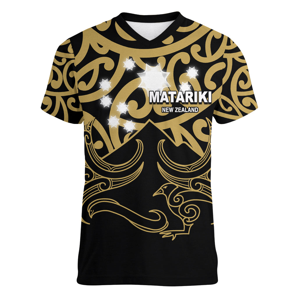 Matariki New Zealand Women V Neck T Shirt Maori New Year Gold LT6 Female Gold - Polynesian Pride