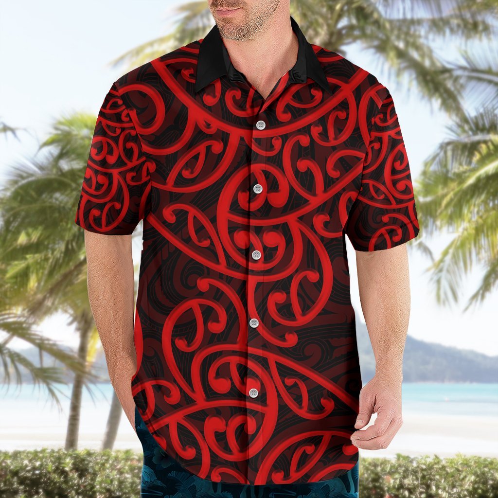 New Zealand Hawaiian Shirt Maori Pattern Red LT6 - Polynesian Pride