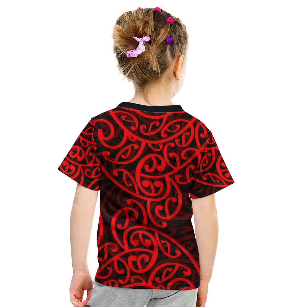 New Zealand Kid T Shirt Maori Pattern Red LT6 - Polynesian Pride