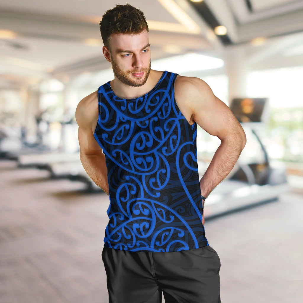 New Zealand Men Tank Top Maori Pattern Blue LT6 - Polynesian Pride