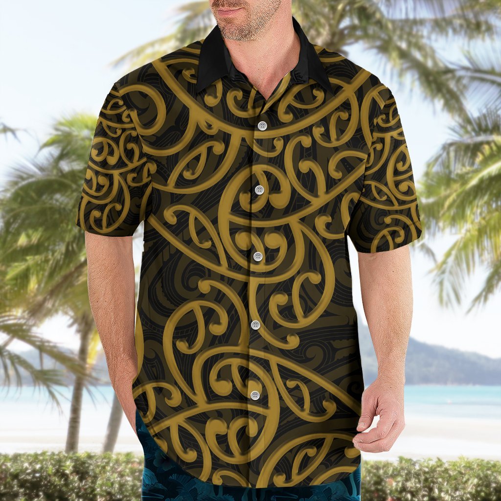 New Zealand Hawaiian Shirt Maori Pattern Gold LT6 - Polynesian Pride